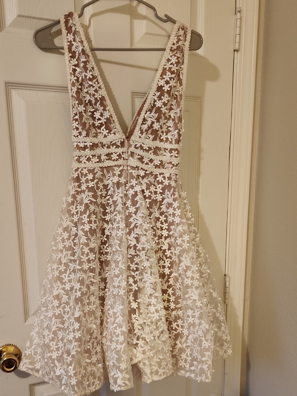 Nadine Merabi Floral Lace A-Line Mini Cocktail Debutante Dress White /Tan Sz XS - Picture 7 of 12